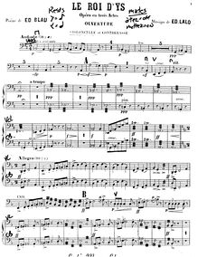 Partition violoncelles / Basses, Le roi d’Ys, Légende Bretonne, Lalo, Édouard