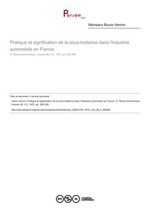 Pratique et signification de la sous-traitance dans l industrie automobile en France - article ; n°2 ; vol.26, pg 280-306