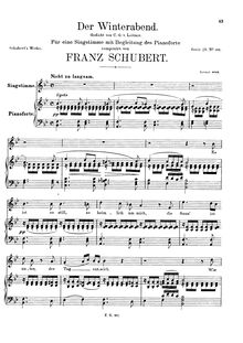 Partition complète, Der Winterabend, D.938, The Winter Evening, Schubert, Franz