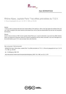 Rhône-Alpes, capitale Paris ? les effets prévisibles du T.G.V. - article ; n°3 ; vol.55, pg 233-240