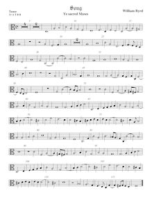 Partition ténor viole de gambe 2, alto clef, Ye sacré Muses, Byrd, William