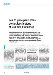 Les 25 principaux pôles de services bretons et leur aire d influence (Octant n° 80)