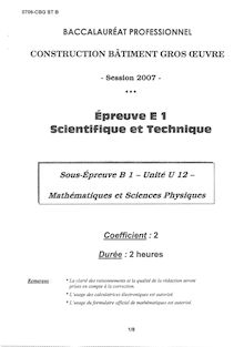 Bacpro construction mathematique et sciences physiques 2007