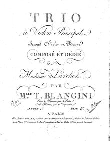 Partition violon 1, corde Trio, A major, Blangini, Thérèse