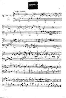 Partition clavier, 3 clavier quatuors, Trois quatuors pour le clavecin avec accompagnments de deux violons et basse, ad libitum