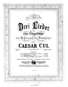Partition Title page et dedication, 3 chansons, Drei Leider, Cui, César