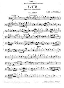 Partition violoncelle 1,  pour 3 violoncelles, F major, La Tombelle, Fernand de