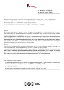 Un exemple de créolisation juridique modulée : le Code civil haïtien de 1825 et le Code Napoléon - article ; n°2 ; vol.48, pg 443-456