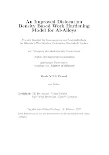 An improved dislocation density based work hardening model for al-alloys [Elektronische Ressource] / vorgelegt von Gurla V.S.S. Prasad