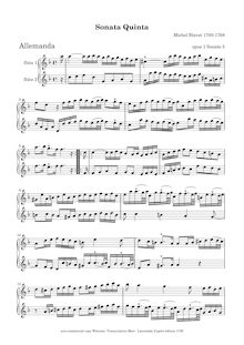 Partition No.5 en D minor, 6 sonates pour 2 flûtes, 6 sonates pour deux flûtes traversières sans basse