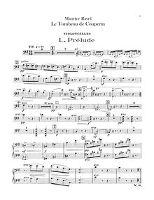 Partition violoncelles, Le tombeau de Couperin, Ravel, Maurice
