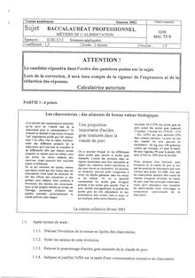 Bacpro metiers alim sciences appliquees 2002