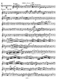Partition hautbois, vent quintette No.2, Op.88 No.2, Quintuor II en Mi bémol (Es-Dur), Op.88 No.2