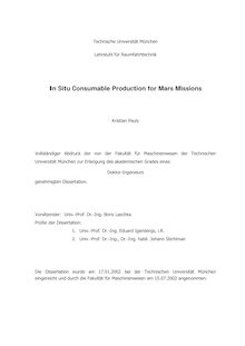 In situ consumable production for Mars missions [Elektronische Ressource] / Kristian Pauly