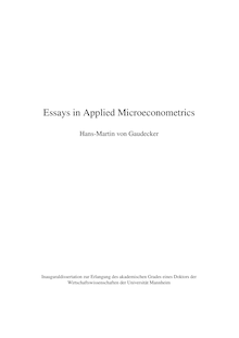 Essays in applied microeconometrics [Elektronische Ressource] / Hans-Martin von Gaudecker