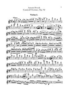 Partition violons I, Carnival Overture, Karneval, Dvořák, Antonín
