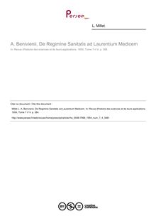 A. Benivienii, De Regimine Sanitatis ad Laurentium Medicem  ; n°4 ; vol.7, pg 384-384