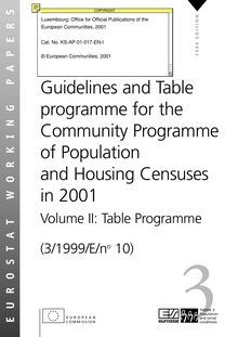 Guidelines and table programme for the Community programme of population and housing censuses in 2001