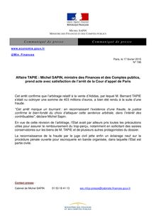 Affaire Tapie - Réaction de Michel Sapin face à l annulation de l arbitrage par la Cour d appel de Paris