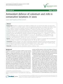 Antioxidant defence of colostrum and milk in consecutive lactations in sows