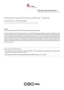 Prisonniers de guerre français et polonais : fraternité, expériences, témoignages - article ; n°2 ; vol.75, pg 271-284