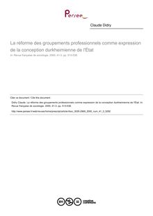 La réforme des groupements professionnels comme expression de la conception durkheimienne de l État - article ; n°3 ; vol.41, pg 513-538