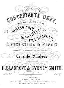 Partition de piano, Concertante Duet on Airs from Auber s opéras Le Domino Noir, Masaniello, et Fra Diavolo, pour Concertina & Piano