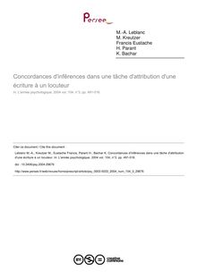 Concordances d infêrences dans une tâche d attribution d une écriture à un locuteur - article ; n°3 ; vol.104, pg 491-516