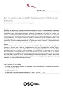 Les mécanismes de régulation des déséquilibres financiers aux Etats-Unis - article ; n°1 ; vol.6, pg 21-35