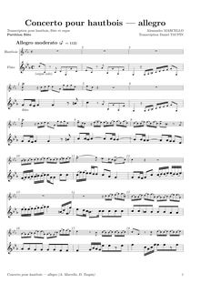 Partition flûte , partie, hautbois Concerto, D minor, Marcello, Alessandro
