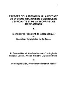 Rapport de la mission sur la refonte du système français de contrôle de l efficacité et de la sécurité des médicaments
