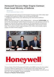 Honeywell Secures Major Engine Contract From Israel Ministry of Defense