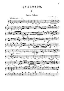 Partition violon 2, corde quatuor en A minor, Op.1, Svendsen, Johan par Johan Svendsen