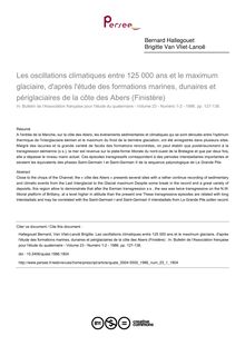 Les oscillations climatiques entre 125 000 ans et le maximum glaciaire, d après l étude des formations marines, dunaires et périglaciaires de la côte des Abers (Finistère)  - article ; n°1 ; vol.23, pg 127-138