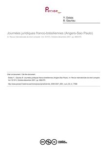 Journées juridiques franco-brésiliennes (Angers-Sao Paulo) - compte-rendu ; n°4 ; vol.53, pg 968-970