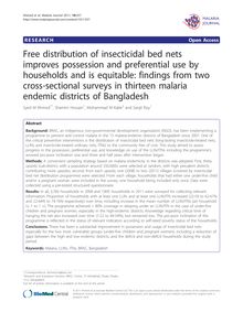 Free distribution of insecticidal bed nets improves possession and preferential use by households and is equitable: findings from two cross-sectional surveys in thirteen malaria endemic districts of Bangladesh