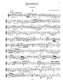 Partition cor solo, quintette pour cor et cordes, Op.49, Prize Quintet for Horn (or Viola), Violin, 2nd Violin, Viola and Cello