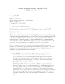 Auditing Standards Committee Comment letter on PCAOB Docke.