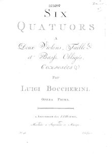Partition violoncelle, 6 corde quatuors, G.159-164 (Op.2), Boccherini, Luigi