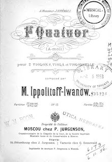 Partition complète, corde quatuor No.1, A minor, Ippolitov-Ivanov, Mikhail