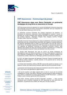 Alliance de CNP Assurance et Banco Santander - Communiqué CNP