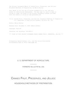 Canned Fruit, Preserves, and Jellies: Household Methods of Preparation - U.S. Department of Agriculture Farmers  Bulletin No. 203