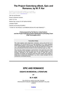 Epic and Romance - Essays on Medieval Literature