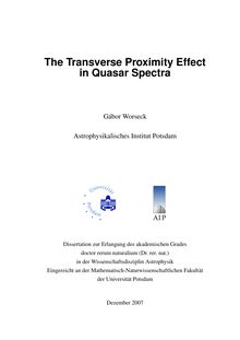 The transverse proximity effect in quasar spectra [Elektronische Ressource] / Gábor Worseck