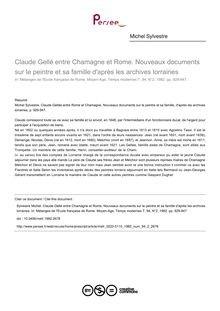 Claude Gellé entre Chamagne et Rome. Nouveaux documents sur le peintre et sa famille d après les archives lorraines - article ; n°2 ; vol.94, pg 929-947