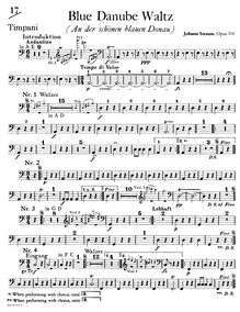 Partition timbales, pour Blue Danube, Op. 314, On the Beautiful Blue Danube - WalzesAn der schönen blauen Donau