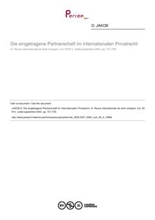 Die eingetragene Partnerschaft im Internationalen Privatrecht - note biblio ; n°3 ; vol.55, pg 721-725