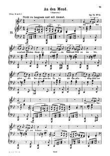 Partition No.2 An den Mond, 5 chansons, 5 Gesänge, Brahms, Johannes