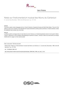 Notes sur l instrumentarium musical des Ntumu du Cameroun - article ; n°2 ; vol.69, pg 121-146