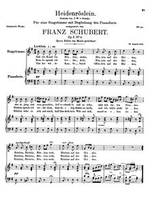 Partition complète, Heidenröslein, D.257, Wild Rose, Schubert, Franz